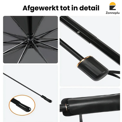 Detailfoto stevige constructie zonnescherm auto paraplu systeem