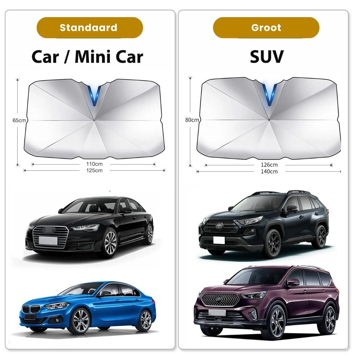 Geschikt voor verschillende automodellen zonwering voorruit