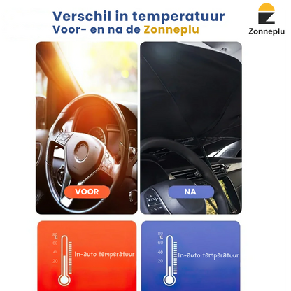 Temperatuurverschil auto met en zonder zonnescherm voorruit