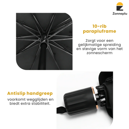 Zonwering auto voorruit metalen frame en handvat detail