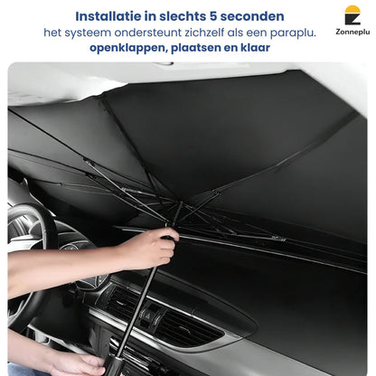 Zonwering auto voorruit plaatsen aan binnenzijde dashboard