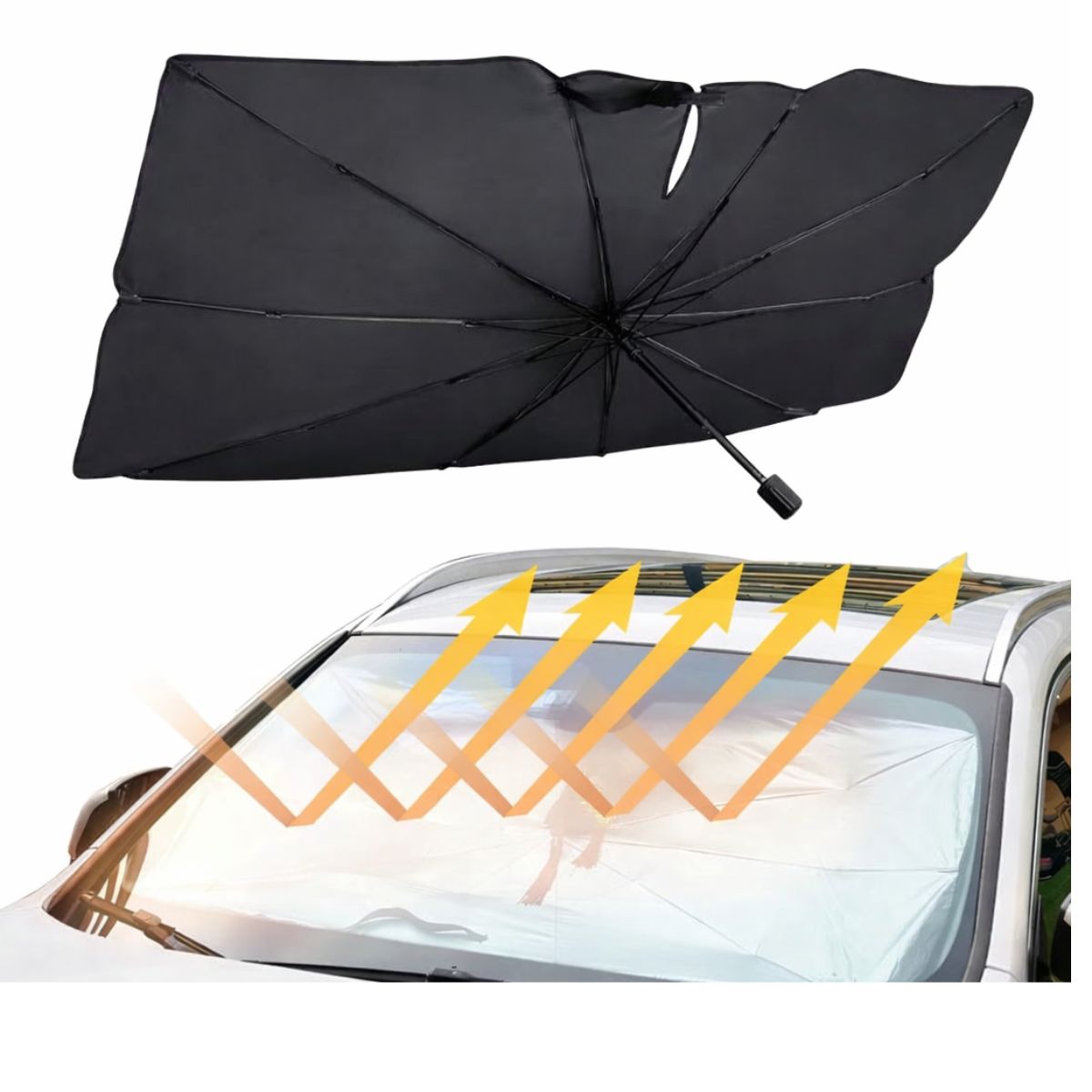 auto voorruit zonnescherm foto met zonnestralen